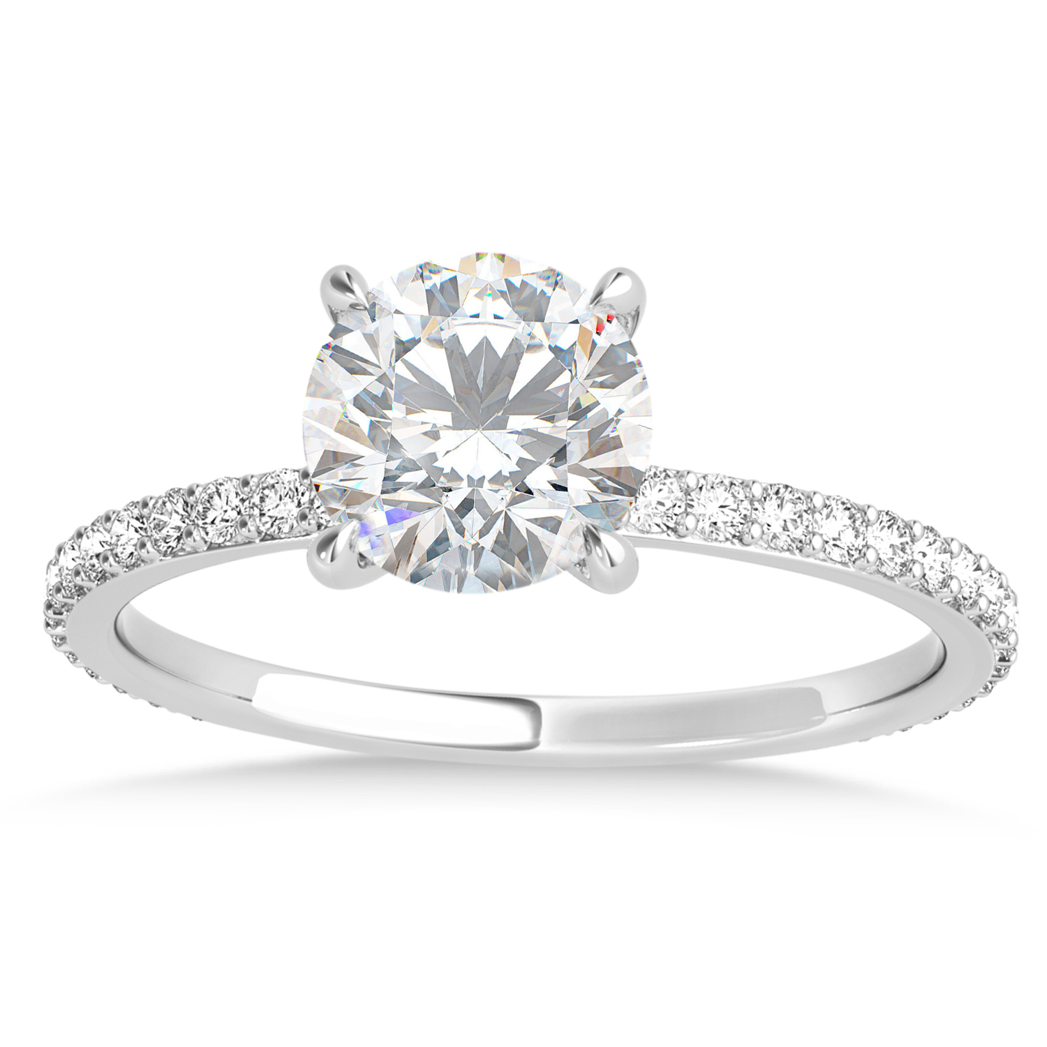 Round Moissanite & Diamond Hidden Halo Engagement Ring Platinum (1.68ct)