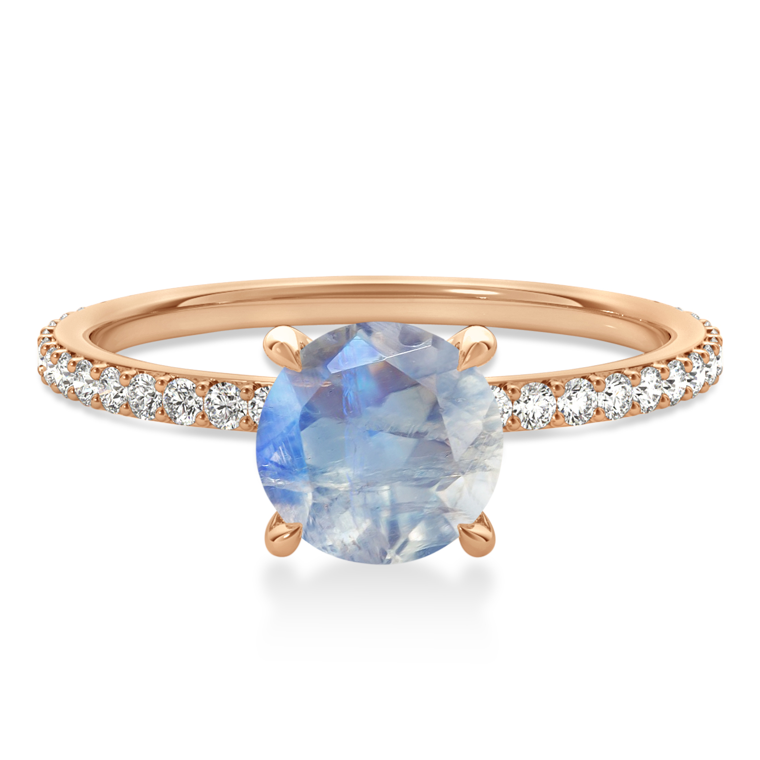 Round Moonstone & Diamond Hidden Halo Engagement Ring 14k Rose Gold (1.68ct)