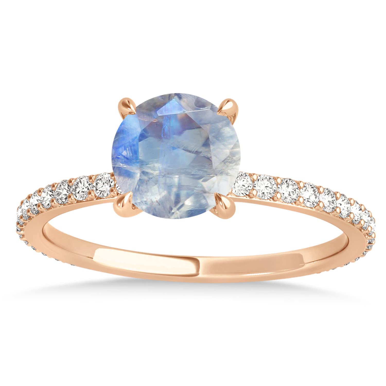 Round Moonstone & Diamond Hidden Halo Engagement Ring 14k Rose Gold (1.68ct)