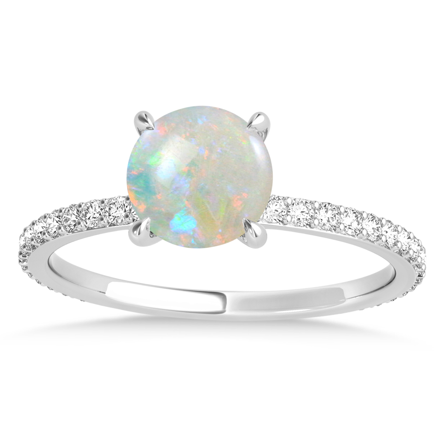 Round Opal & Diamond Hidden Halo Engagement Ring 14k White Gold (1.68ct)