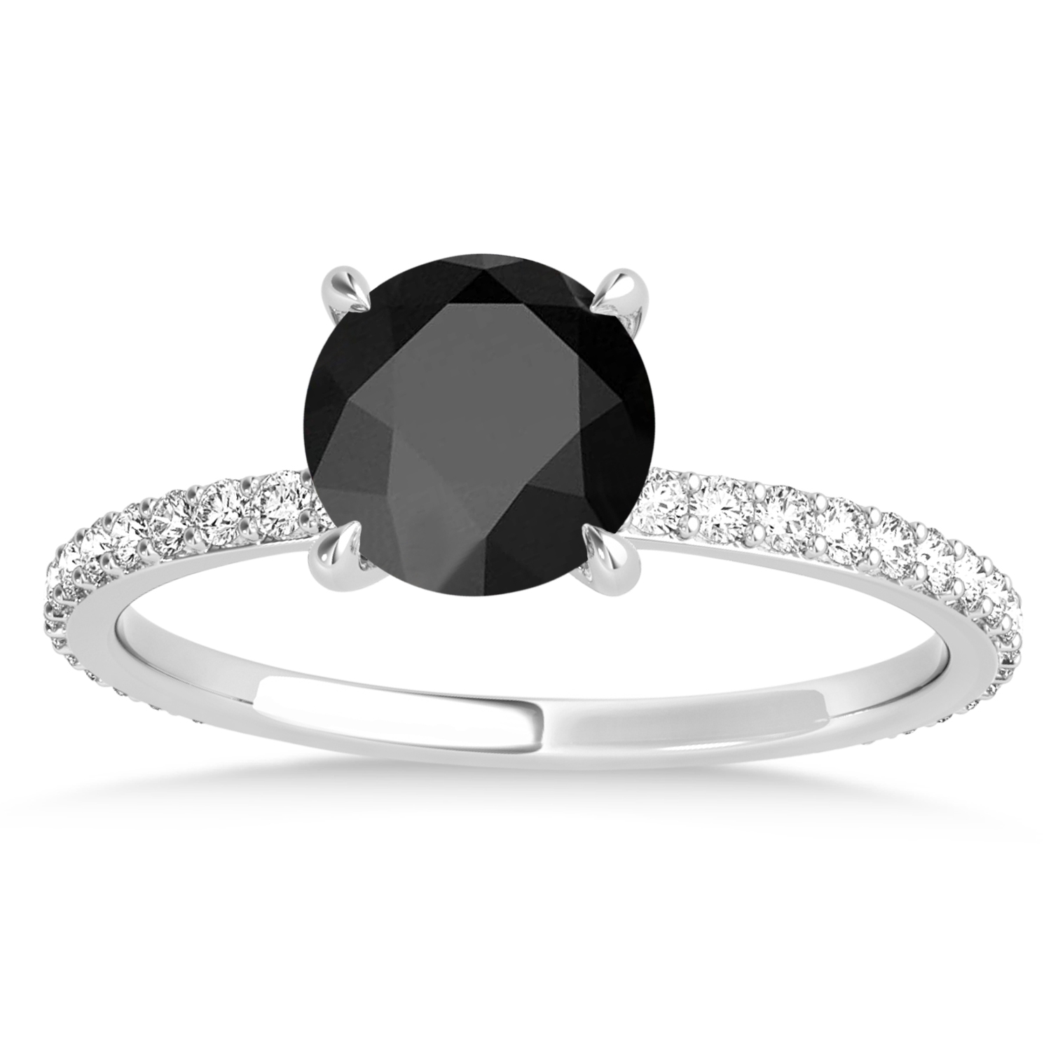 Round Onyx & Diamond Hidden Halo Engagement Ring 14k White Gold (1.68ct)