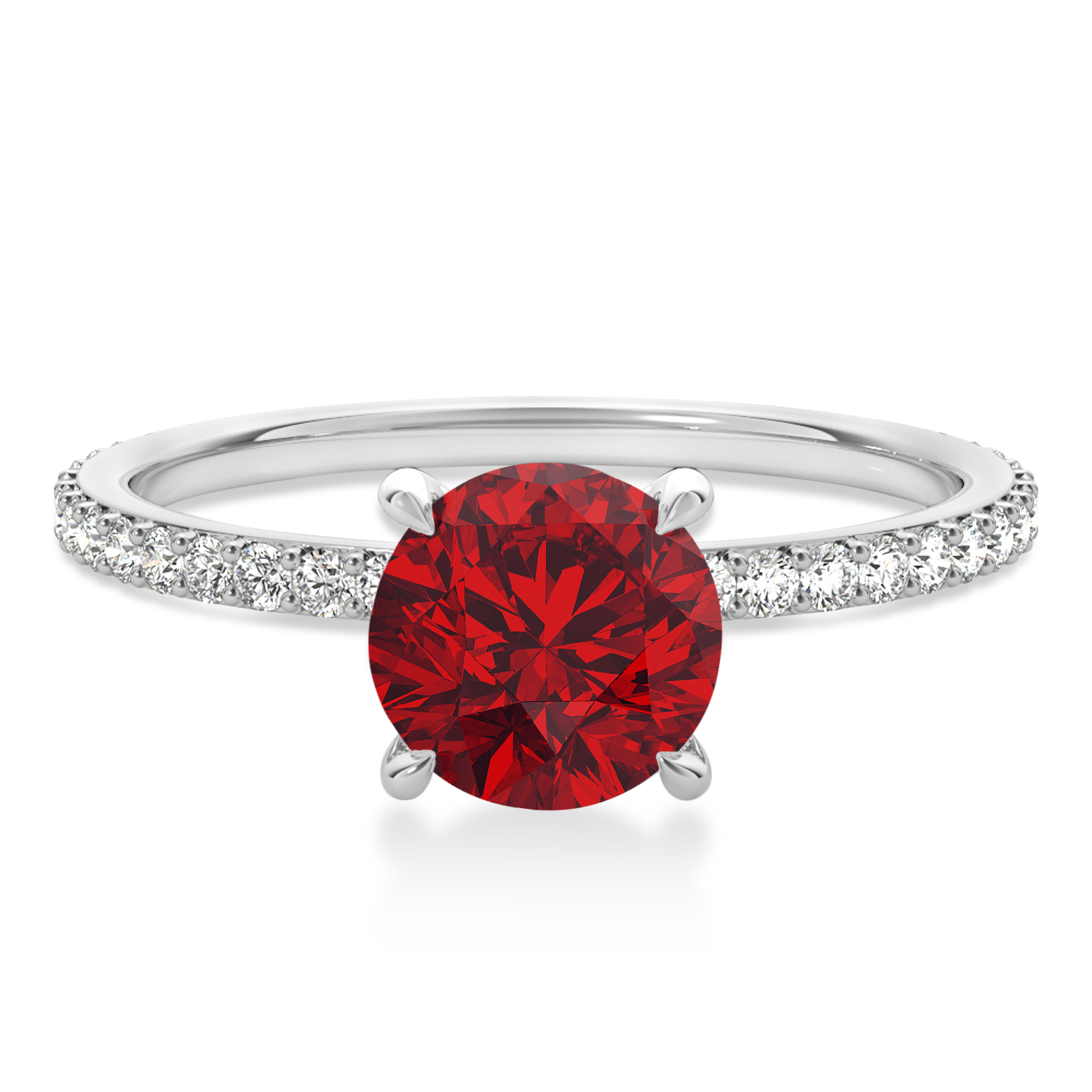 Round Ruby & Diamond Hidden Halo Engagement Ring 14k White Gold (1.68ct)