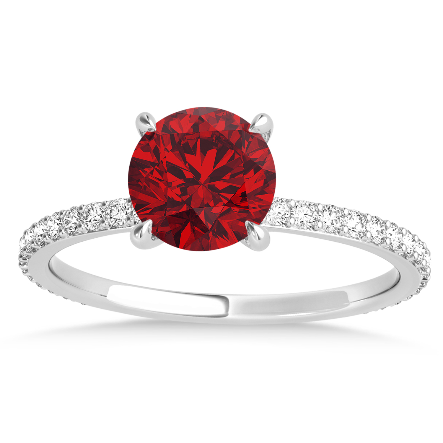 Round Ruby & Diamond Hidden Halo Engagement Ring 14k White Gold (1.68ct)