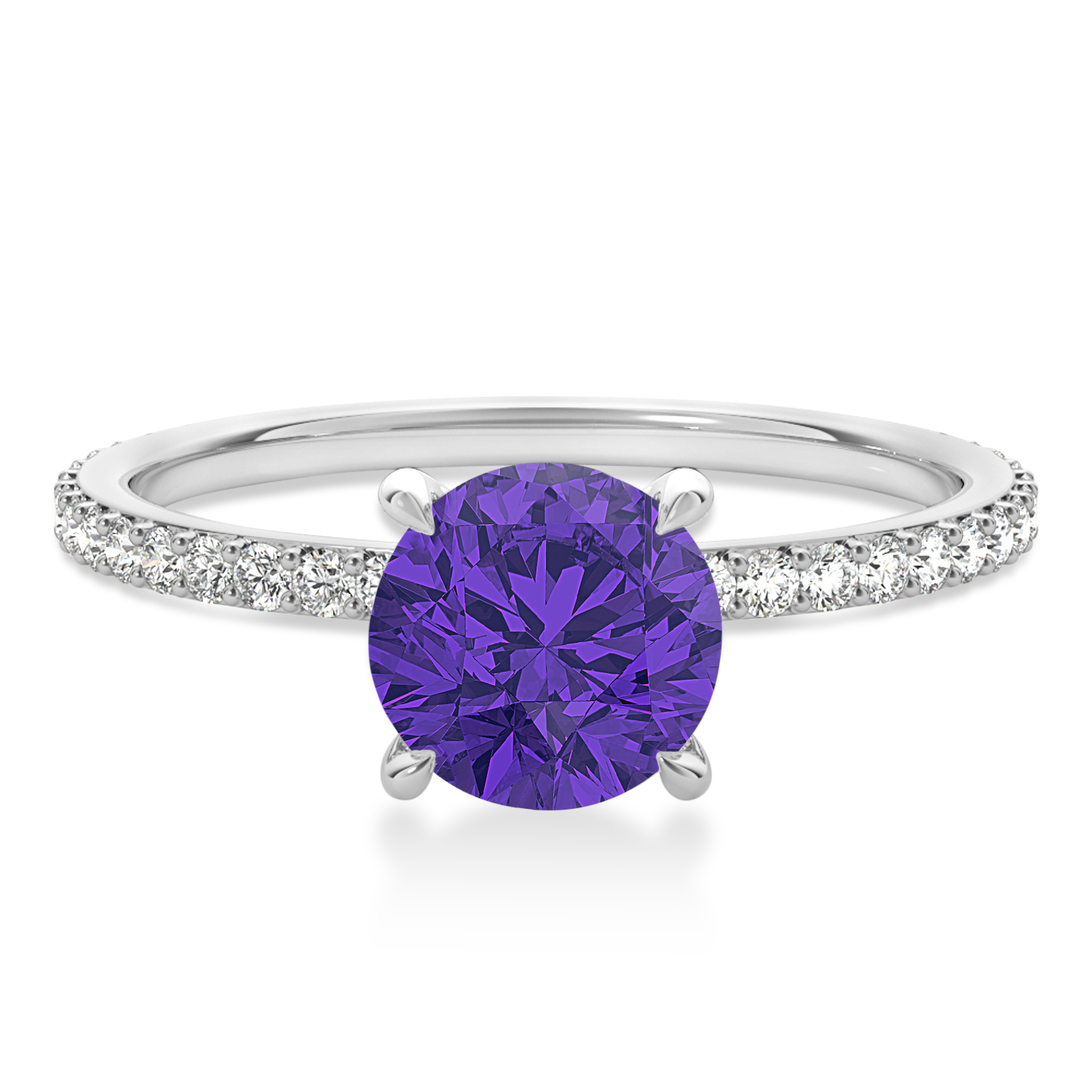 Round Tanzanite & Diamond Hidden Halo Engagement Ring 14k White Gold (1.68ct)