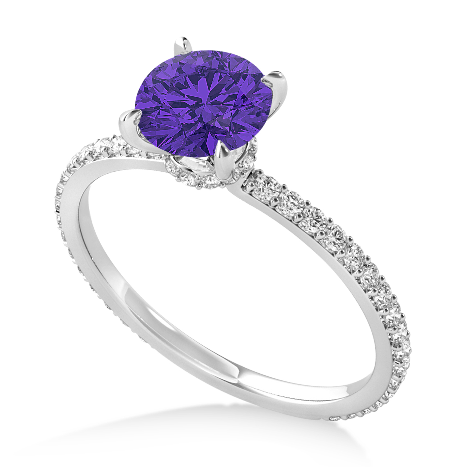 Round Tanzanite & Diamond Hidden Halo Engagement Ring 14k White Gold (1.68ct)