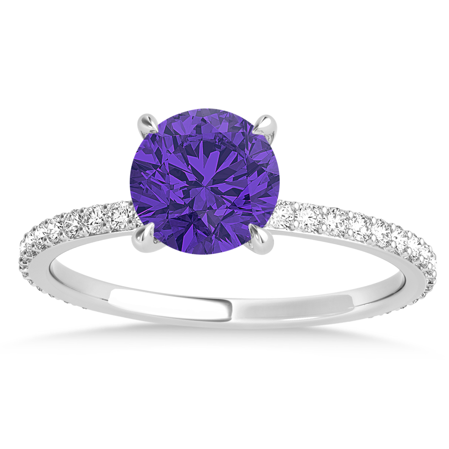 Round Tanzanite & Diamond Hidden Halo Engagement Ring 14k White Gold (1.68ct)
