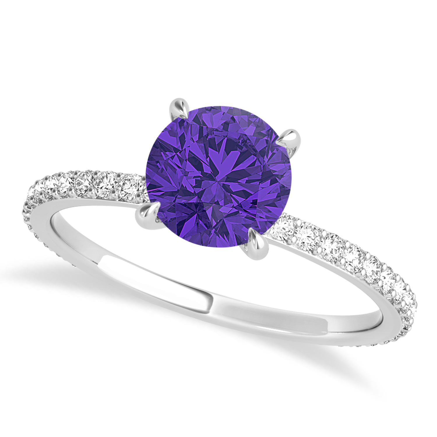 Round Tanzanite & Diamond Hidden Halo Engagement Ring 18k White Gold (1.68ct)