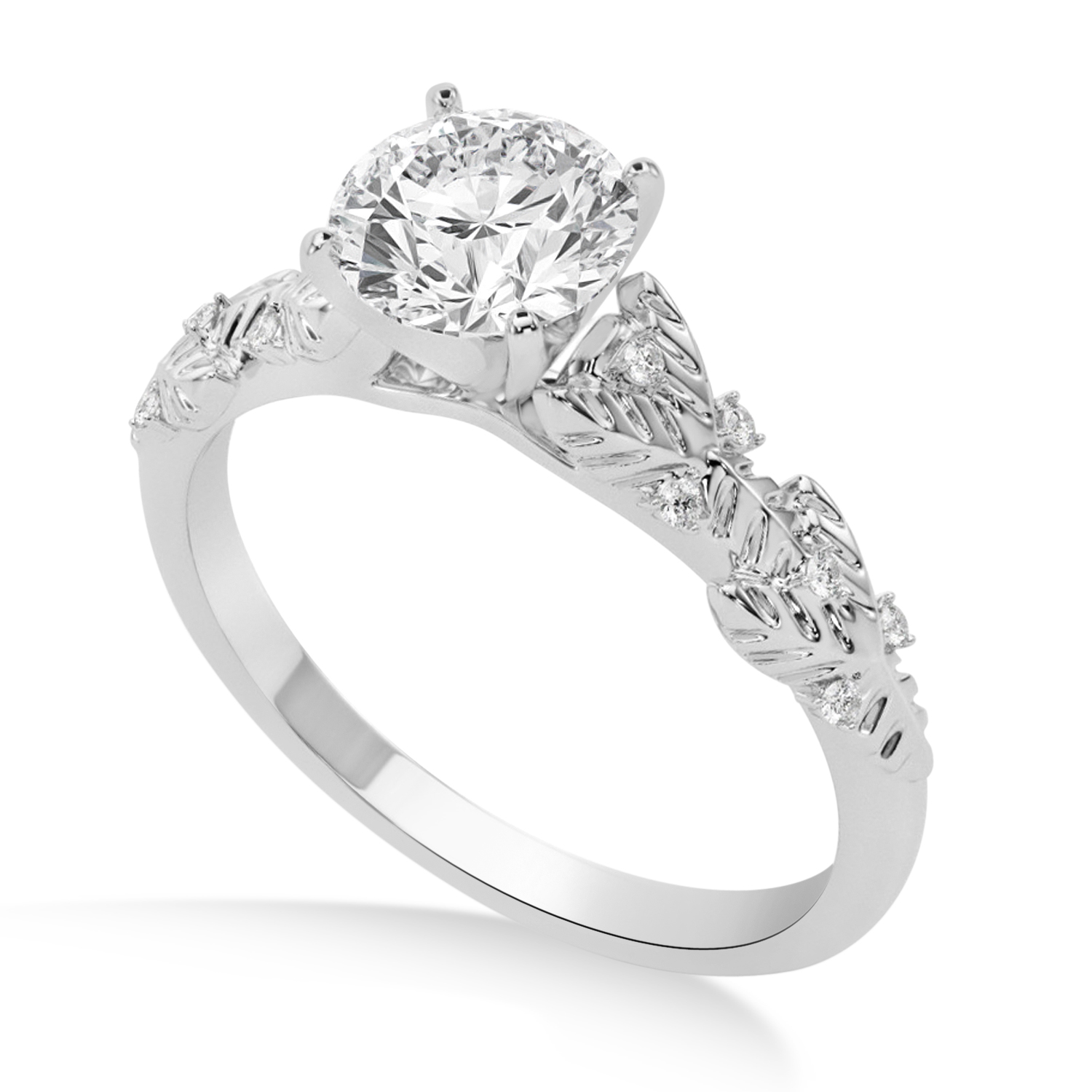 Lab Grown Diamond Floral Vine Engagement Ring 14k White Gold (0.05ct)
