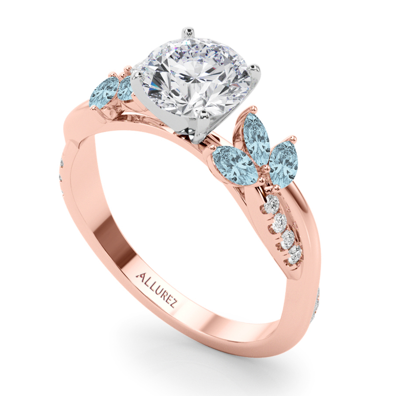 Lab Grown Diamond & Lab Aquamarine Marquise Leaf Engagement Ring 14K Rose Gold (0.38ct)
