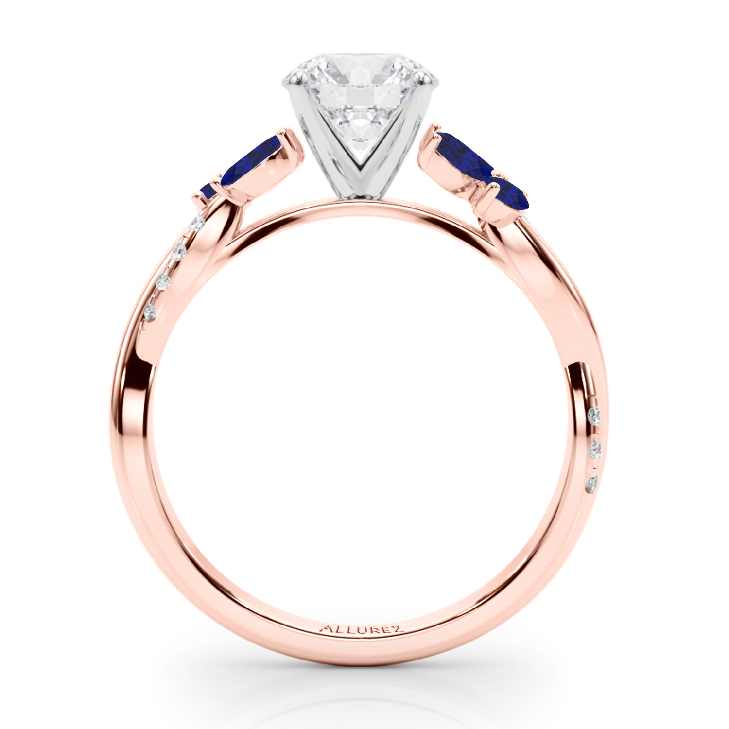 Lab Grown Diamond & Lab Blue Sapphire Marquise Leaf Engagement Ring 14K Rose Gold (0.38ct)