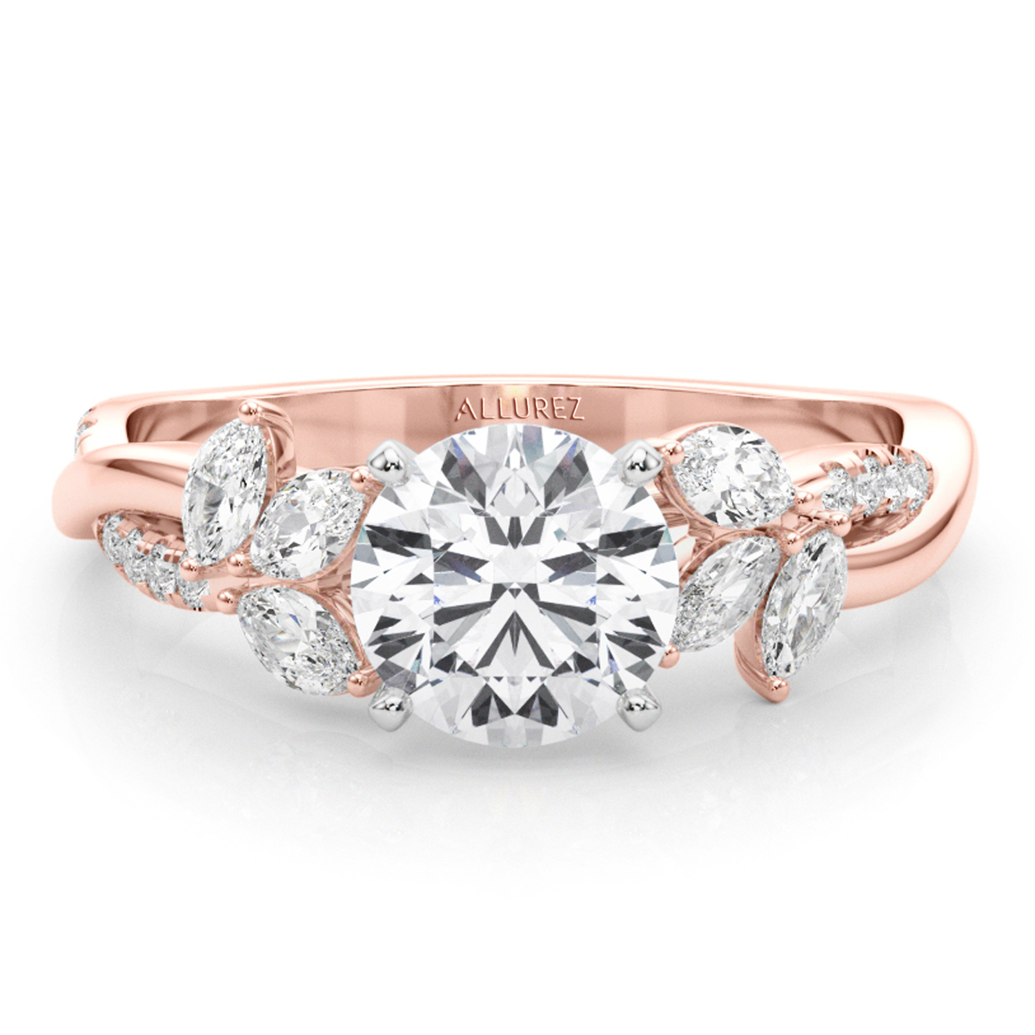 Lab Grown Diamond with Marquise Leaf Engagement Ring 14K Rose Gold (0.38ct)