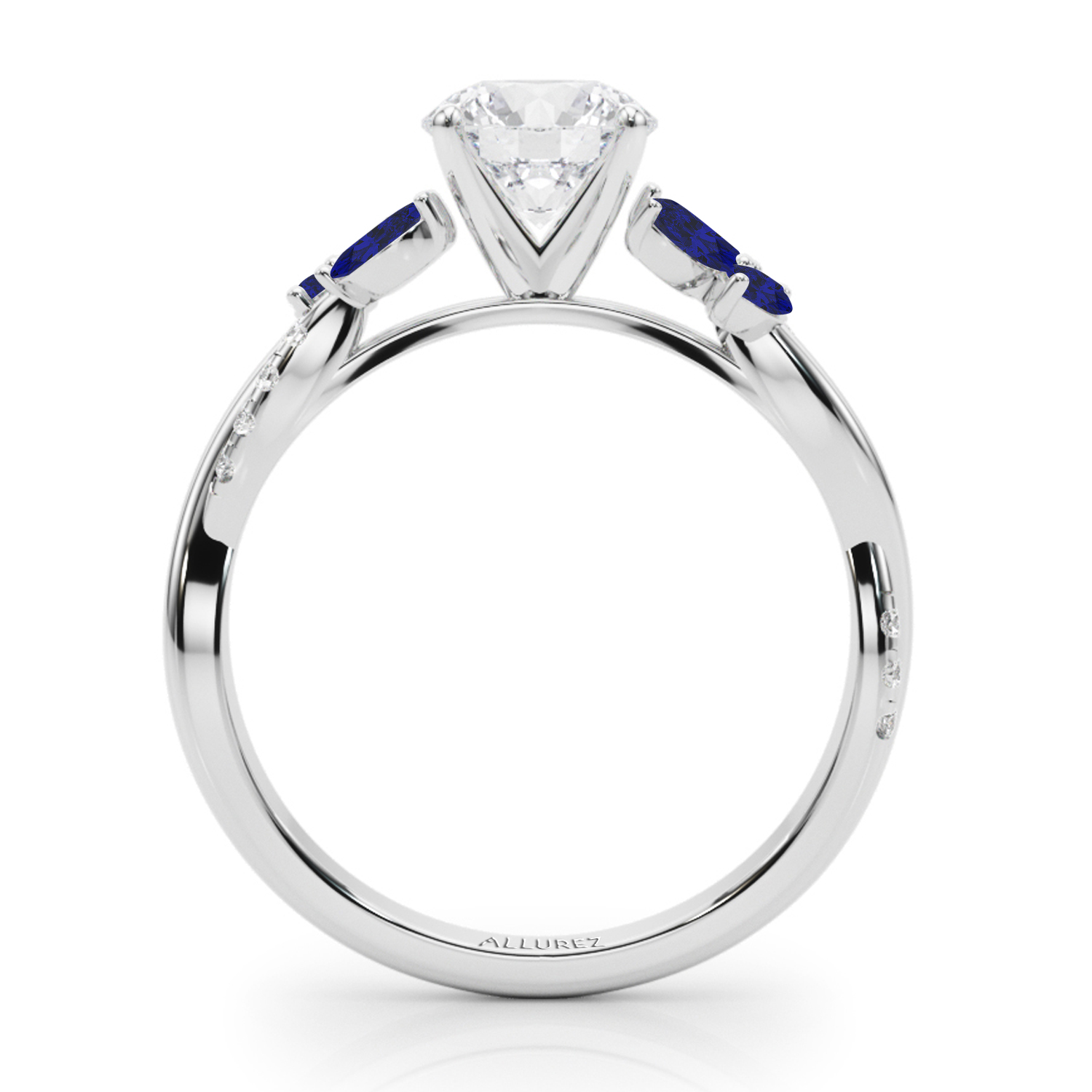 Lab Grown Diamond & Lab Blue Sapphire Marquise Leaf Engagement Ring 14K White Gold (0.38ct)