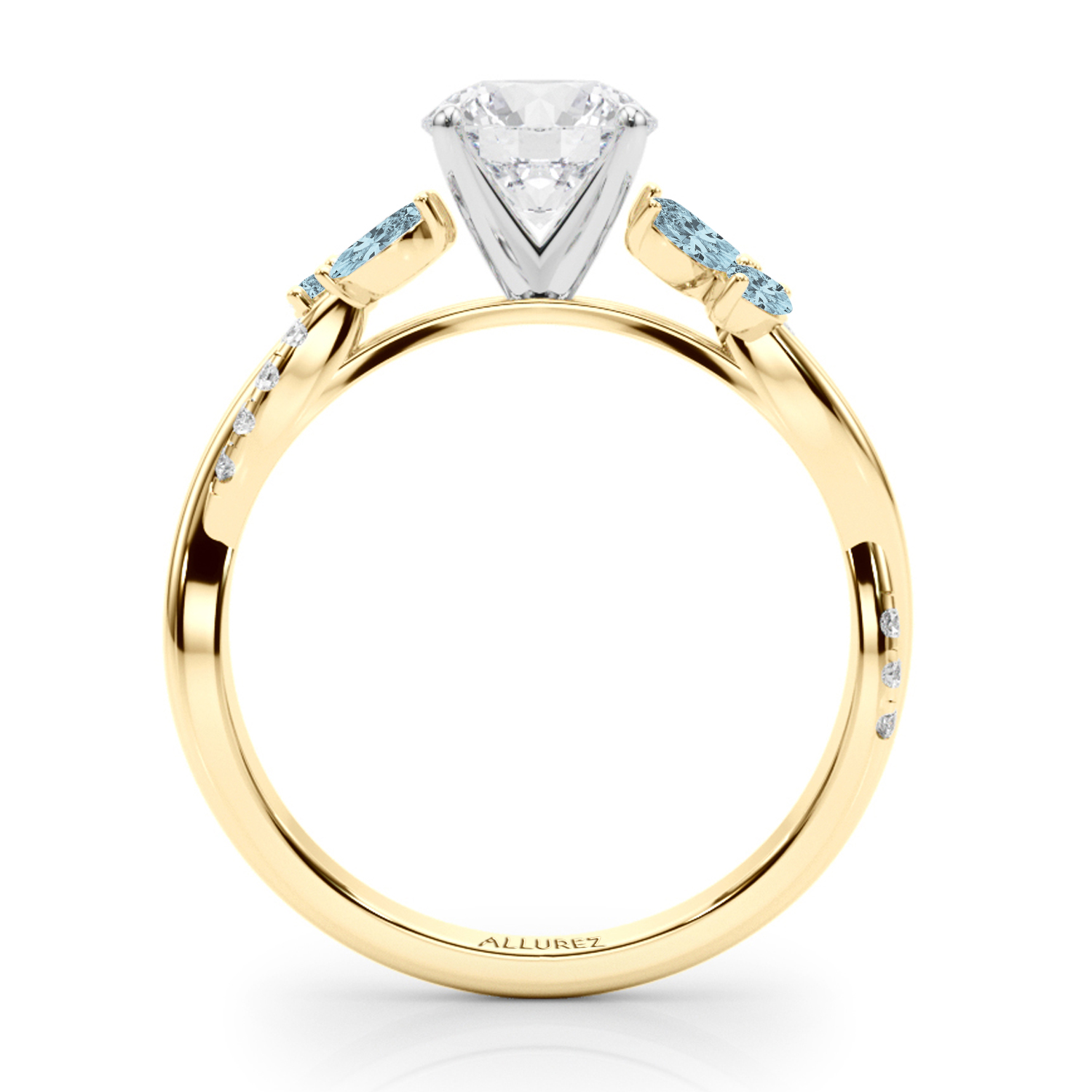 Diamond & Aquamarine Marquise Leaf Engagement Ring 14K Yellow Gold (0.38ct)
