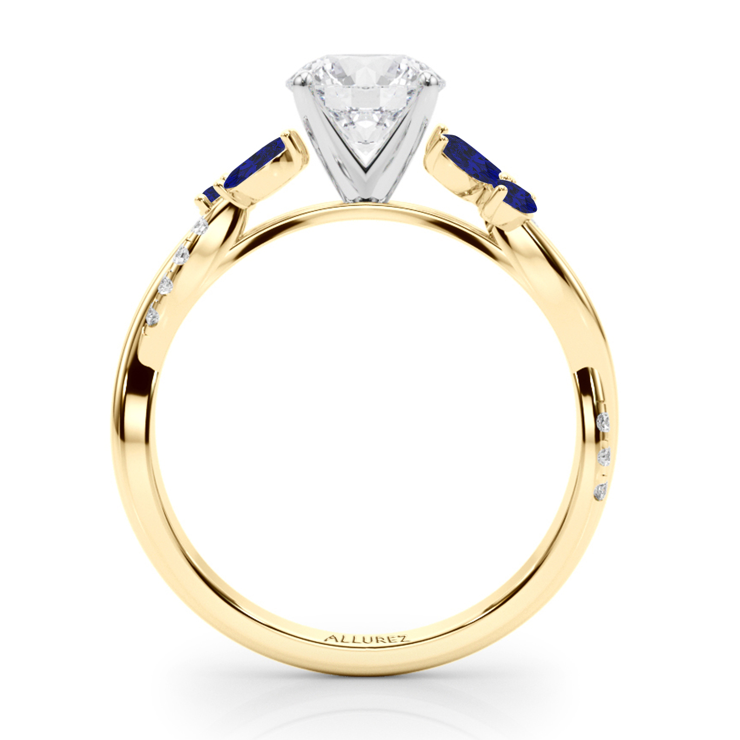 Lab Grown Diamond & Lab Blue Sapphire Marquise Leaf Engagement Ring 14K Yellow Gold (0.38ct)