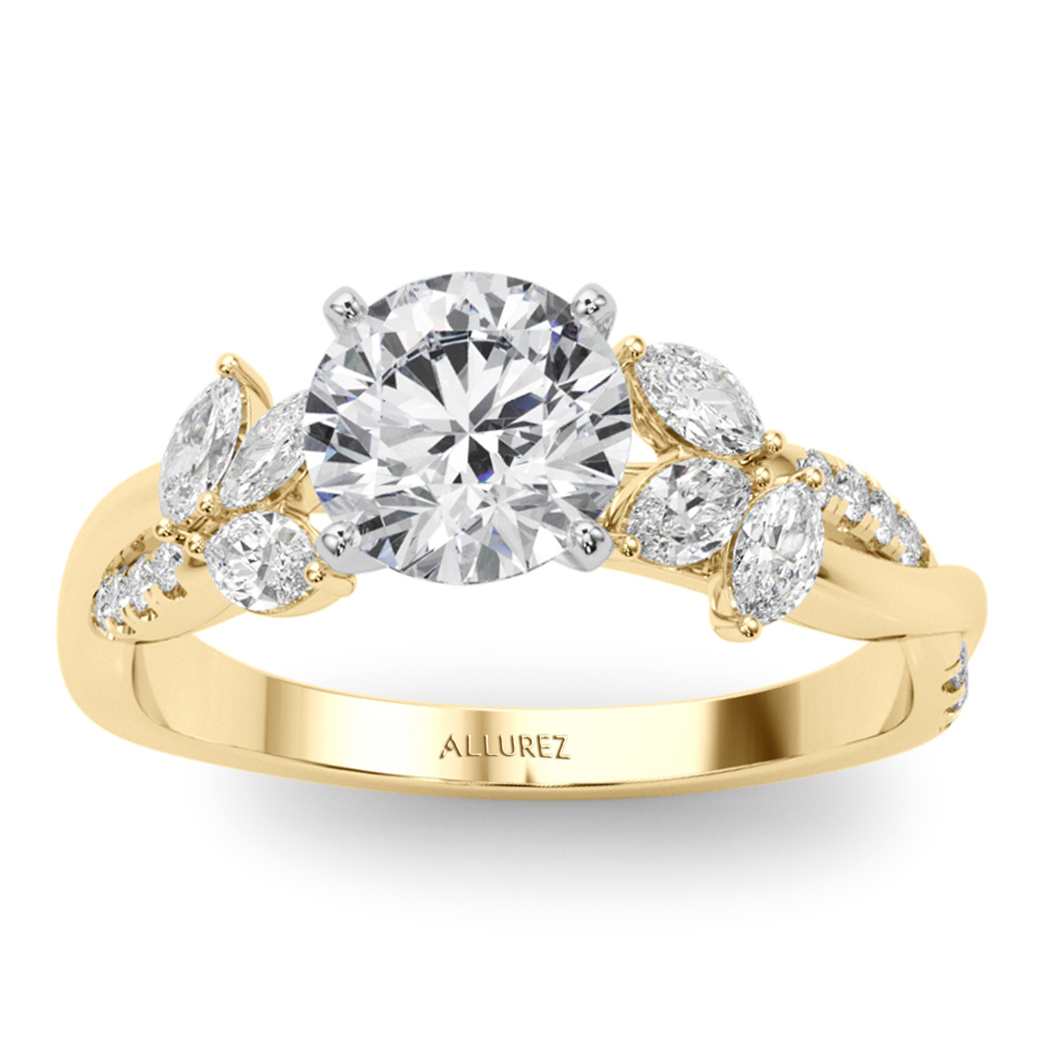 Lab Grown Diamond with Marquise Leaf Engagement Ring 14K Yellow Gold (0.38ct)