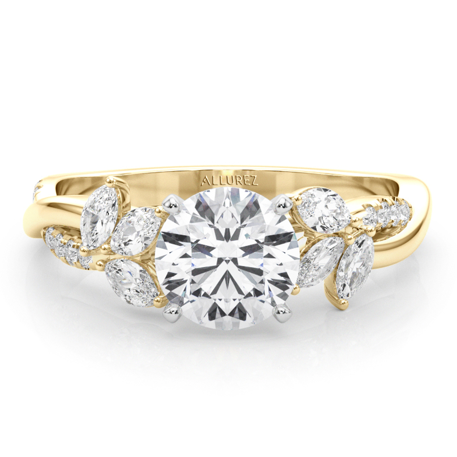 Lab Grown Diamond with Marquise Leaf Engagement Ring 14K Yellow Gold (0.38ct)