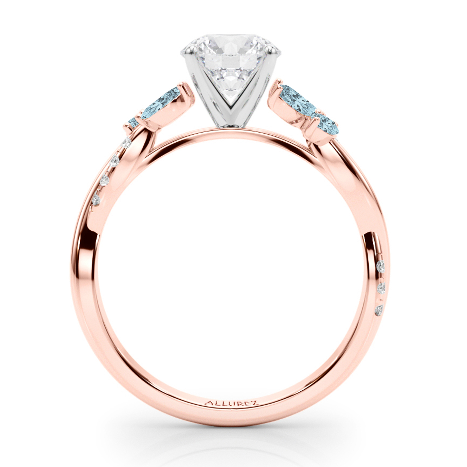 Lab Grown Diamond & Lab Aquamarine Marquise Leaf Engagement Ring 18K Rose Gold (0.38ct)