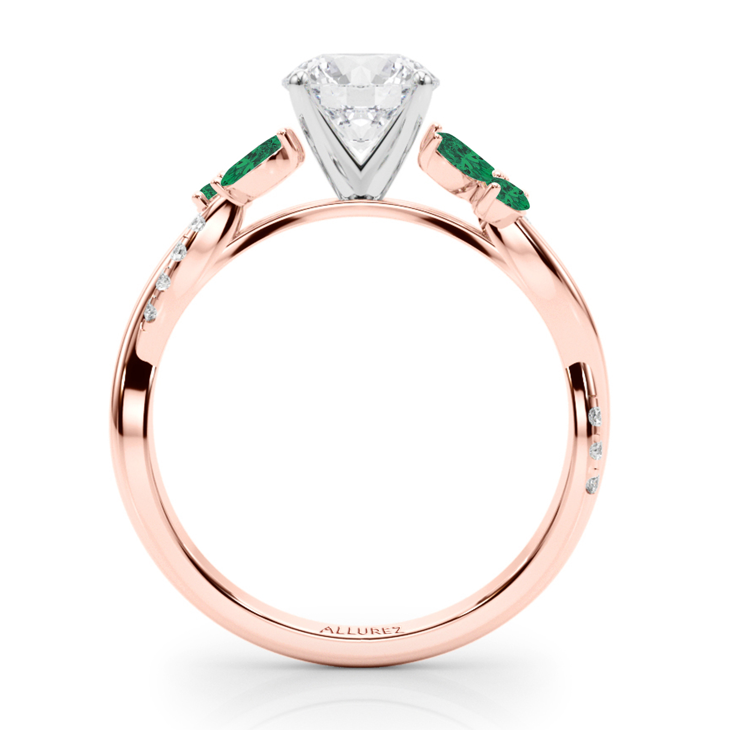 Diamond & Emerald Marquise Leaf Engagement Ring 14K Rose Gold (0.38ct)