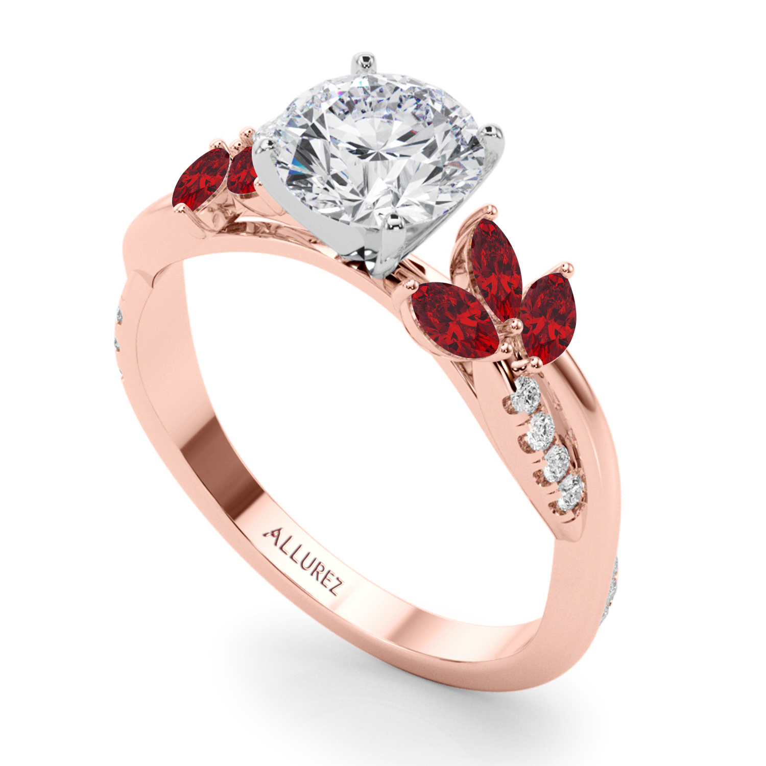 Diamond & Ruby Marquise Leaf Engagement Ring 18K Rose Gold (0.38ct)
