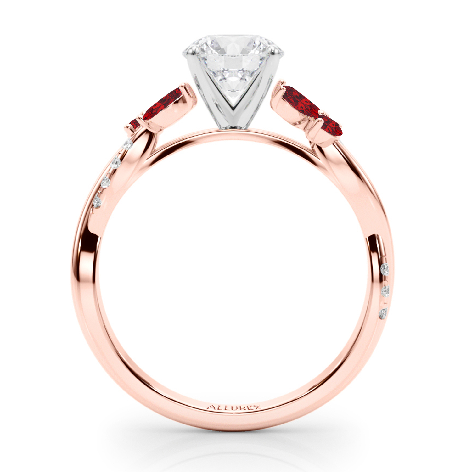 Diamond & Ruby Marquise Leaf Engagement Ring 18K Rose Gold (0.38ct)