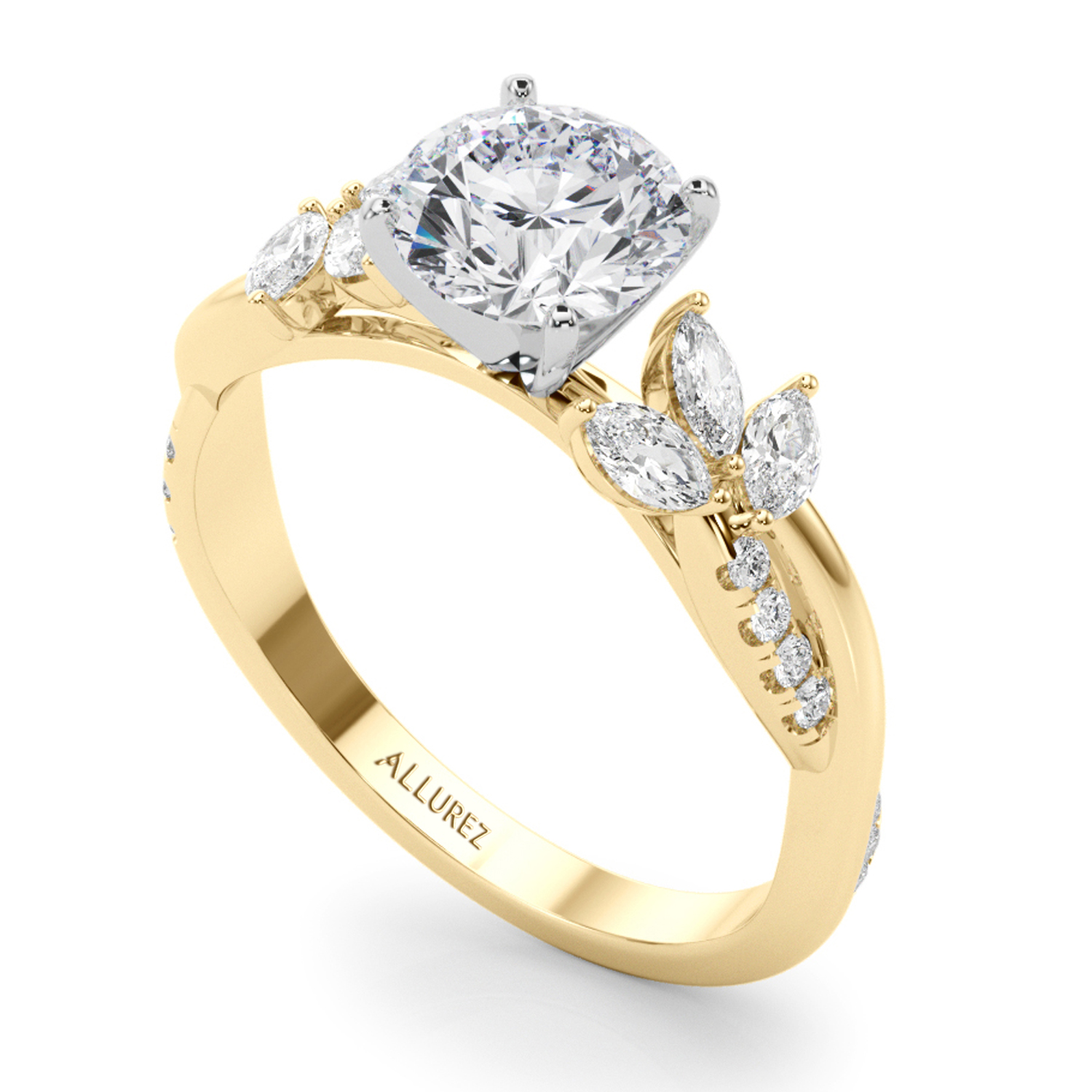 Diamond with Marquise Leaf Engagement Ring 18K Yellow Gold (0.38ct)