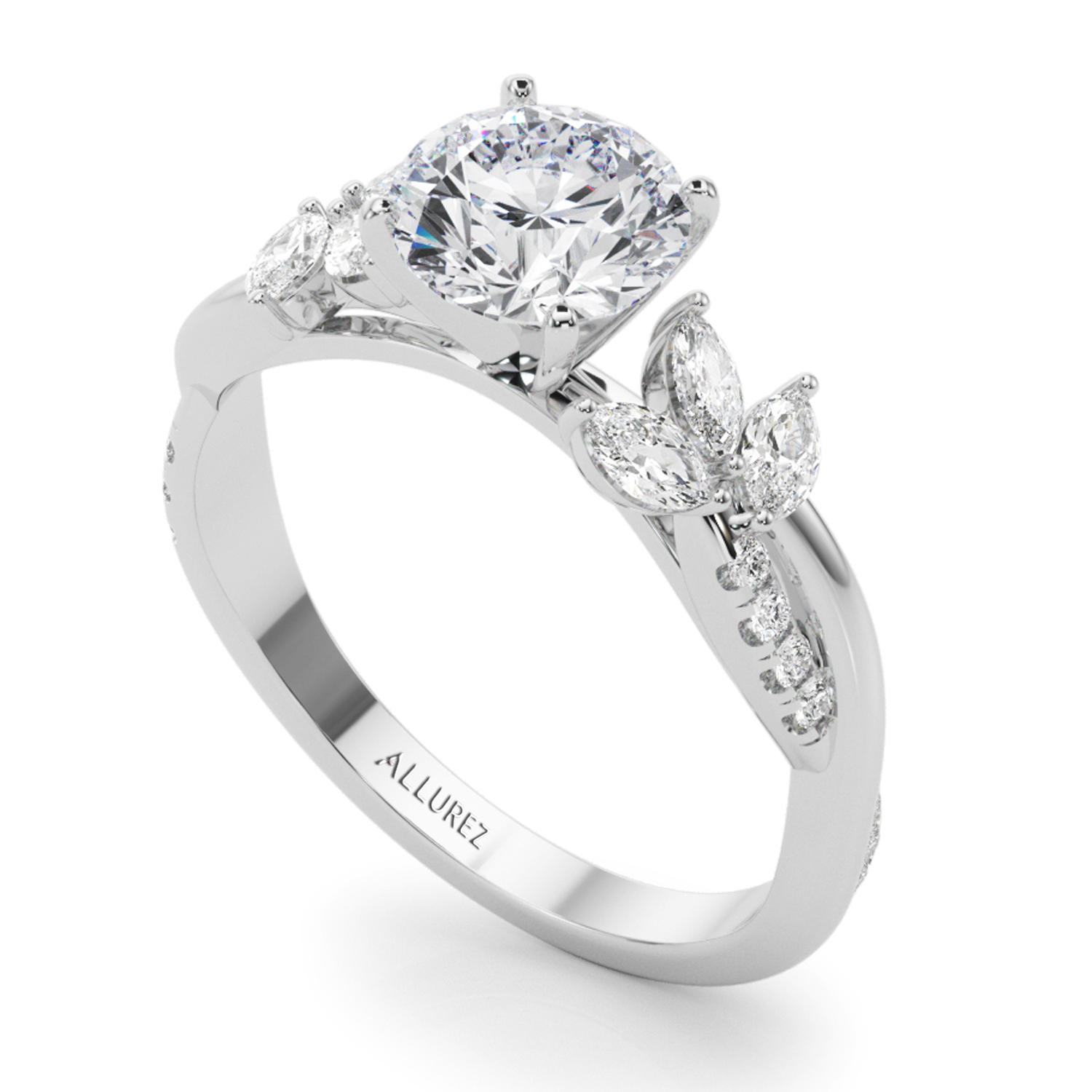 Lab Grown Diamond with Marquise Leaf Engagement Ring in Palladium (0.38ct)
