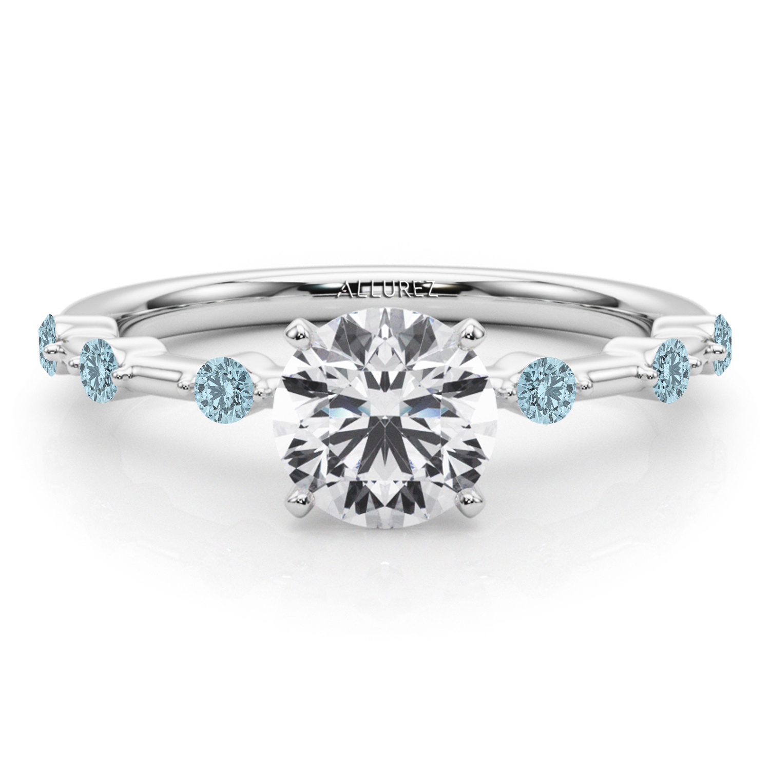 Lab Aquamarine Scalloped Engagement Ring 14K White Gold (0.20ct)