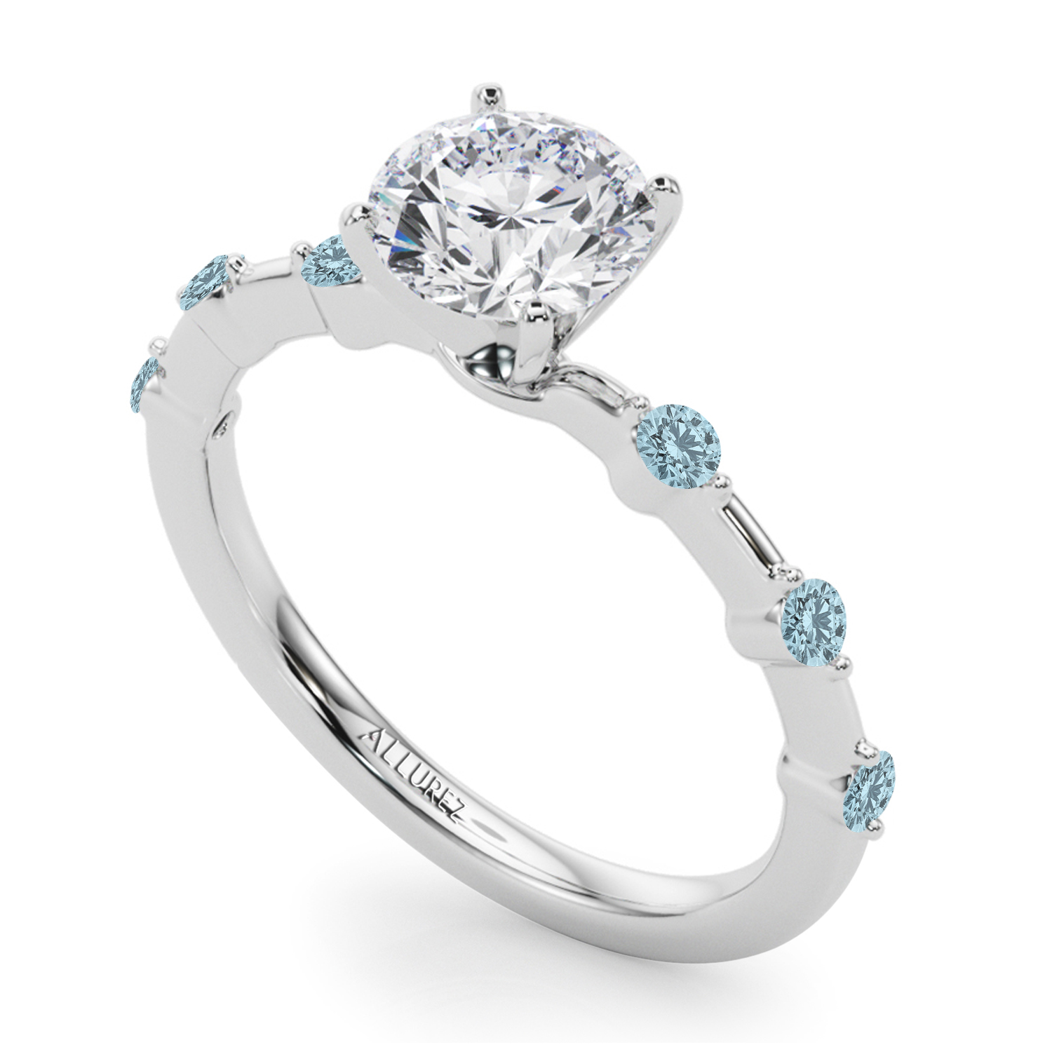 Aquamarine Scalloped Engagement Ring 14K White Gold (0.20ct)