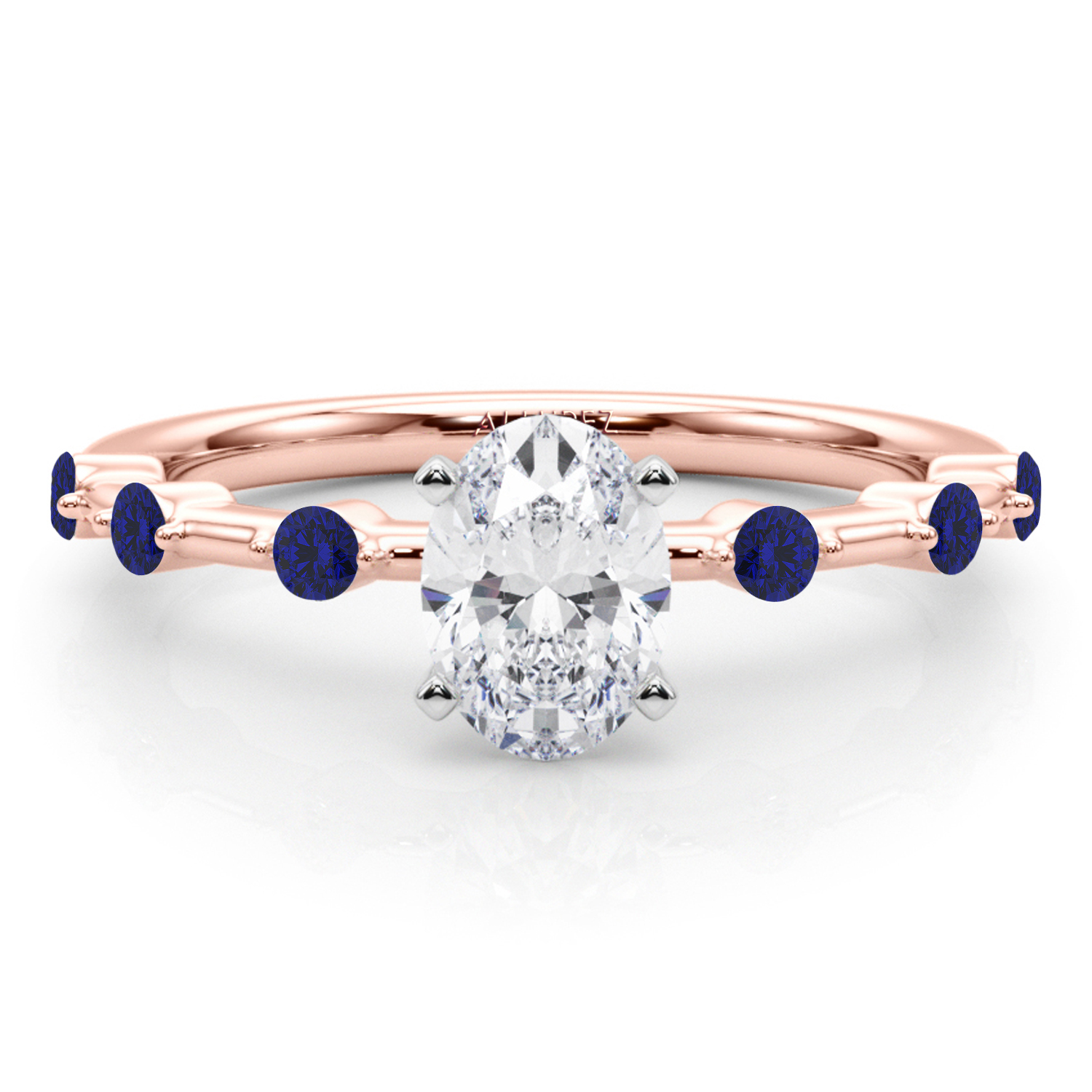 Blue Sapphire Scalloped Engagement Ring 18K Rose Gold (0.20ct)