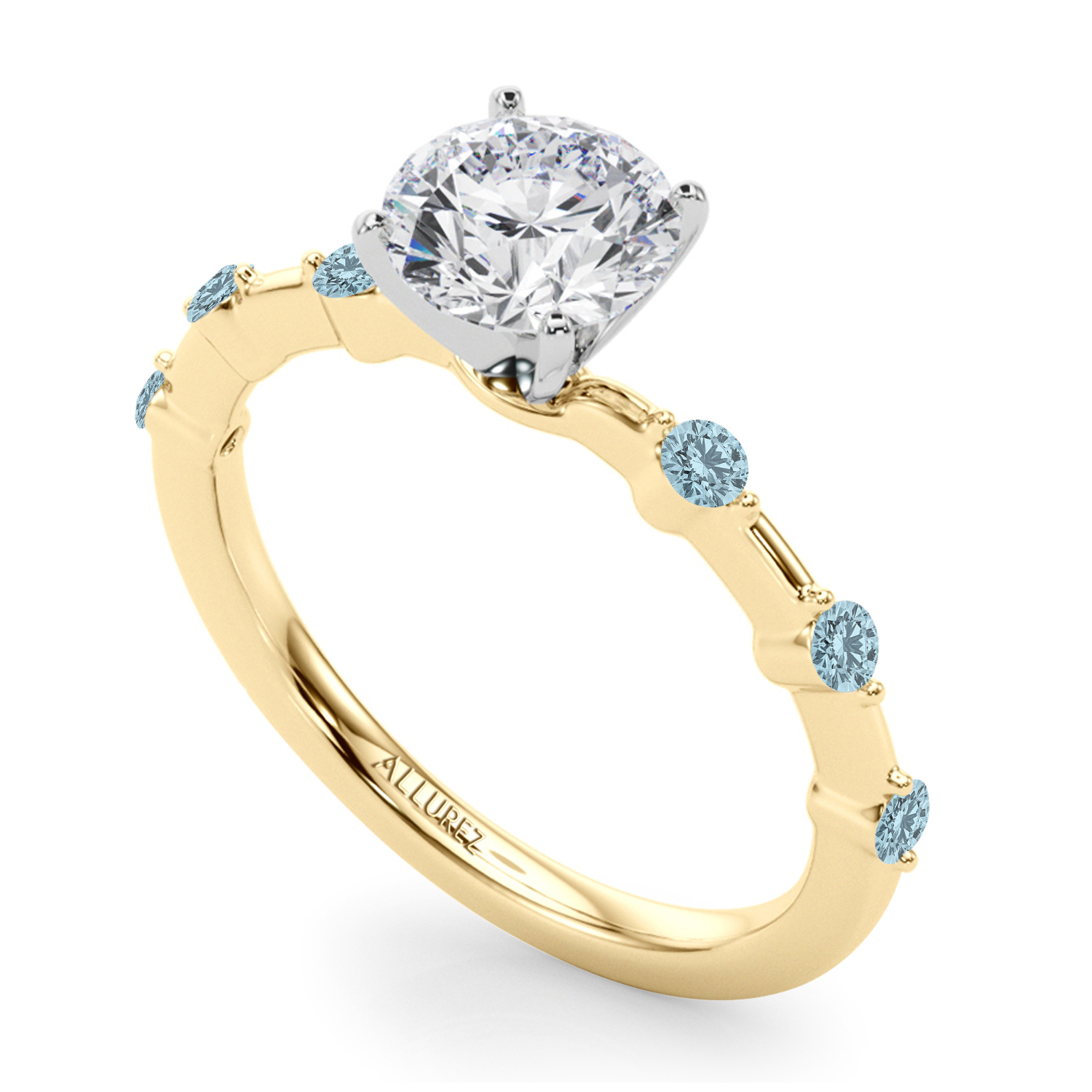 Aquamarine Scalloped Engagement Ring 18K Yellow Gold (0.20ct)