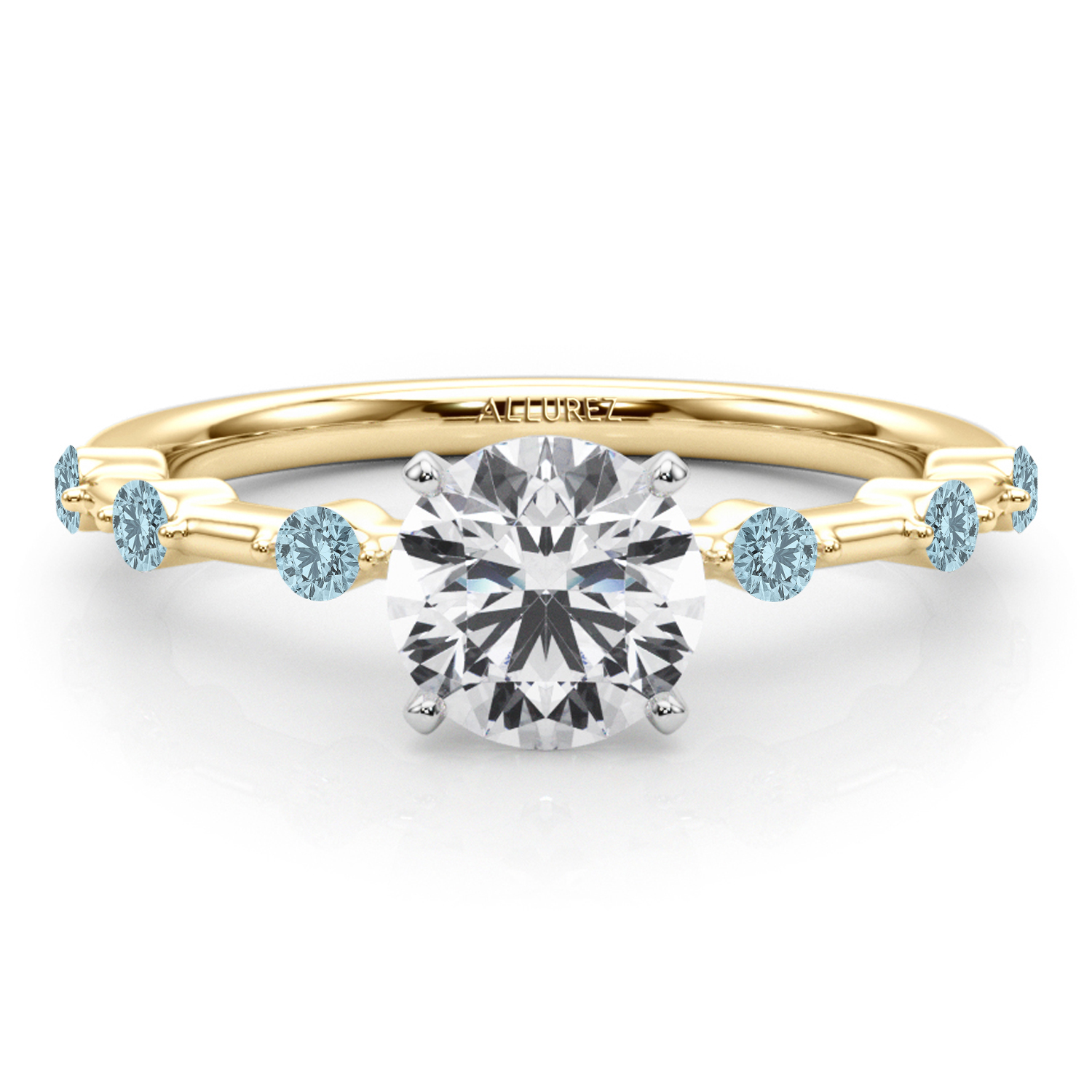 Aquamarine Scalloped Engagement Ring 18K Yellow Gold (0.20ct)
