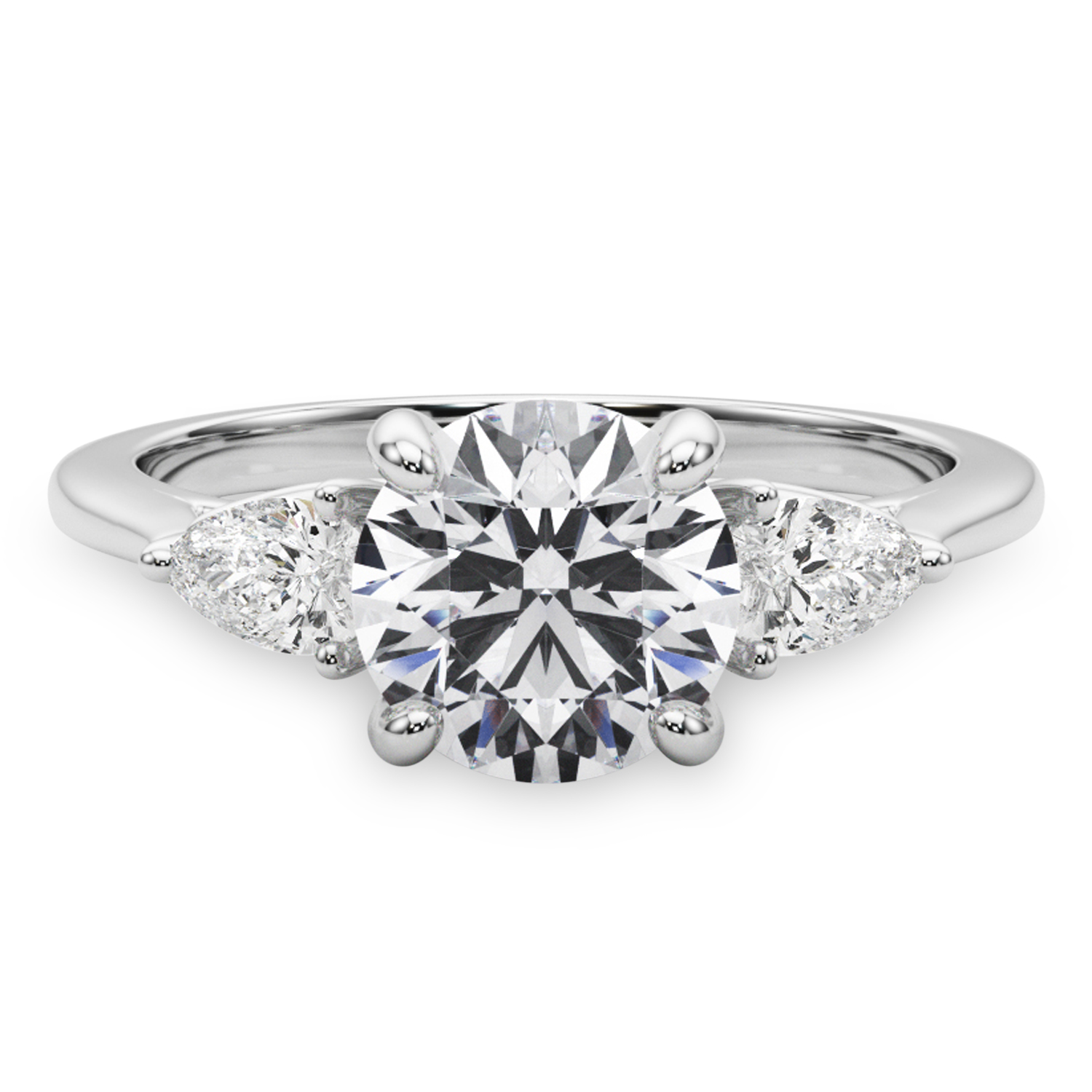 Round & Pear Lab Grown Diamond Engagement Ring 14K White Gold (2.60ct)