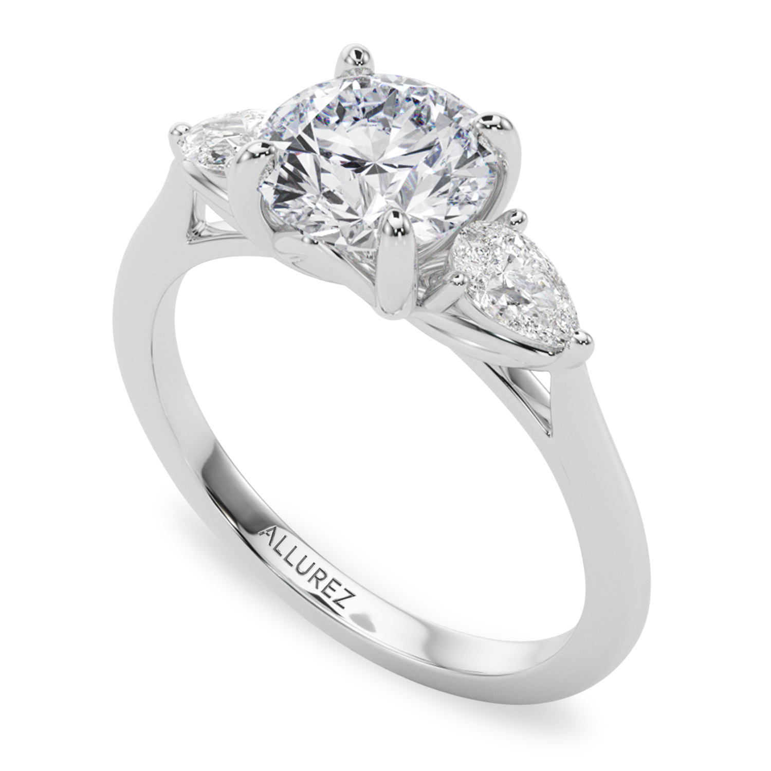 Round & Pear Lab Grown Diamond Engagement Ring 14K White Gold (2.60ct)