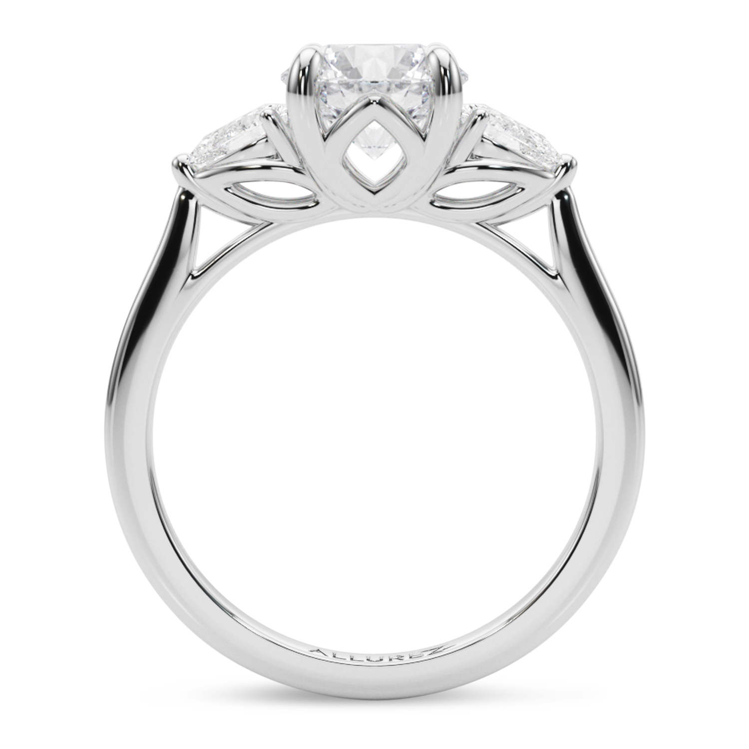 Round Moissanite Pear Lab Diamond Engagement Ring 14K White Gold (2.60ct)
