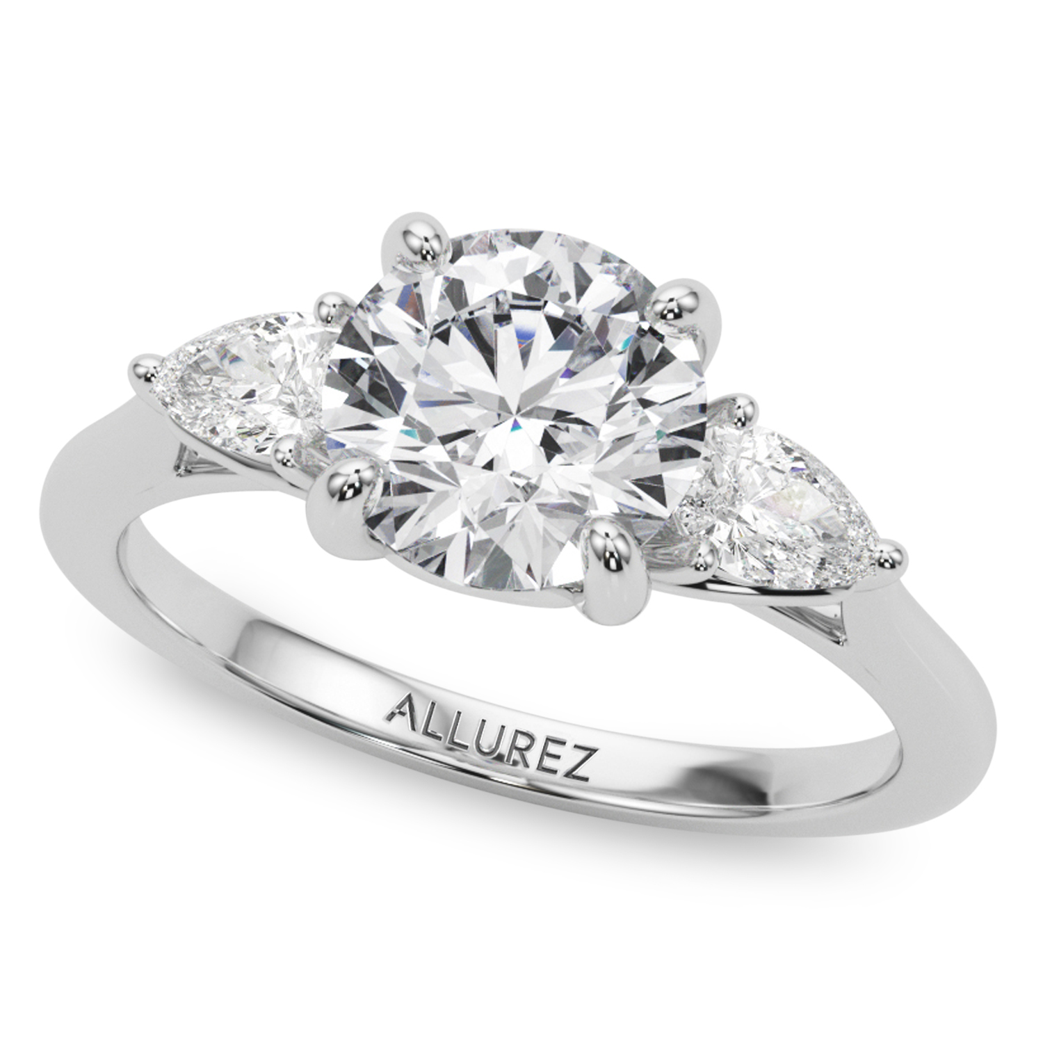 Round Moissanite Pear Lab Diamond Engagement Ring 18K White Gold (2.60ct)