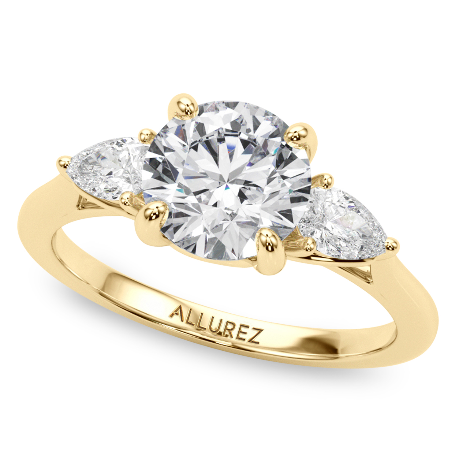 Round Moissanite Pear Lab Diamond Engagement Ring 18K Yellow Gold (2.60ct)