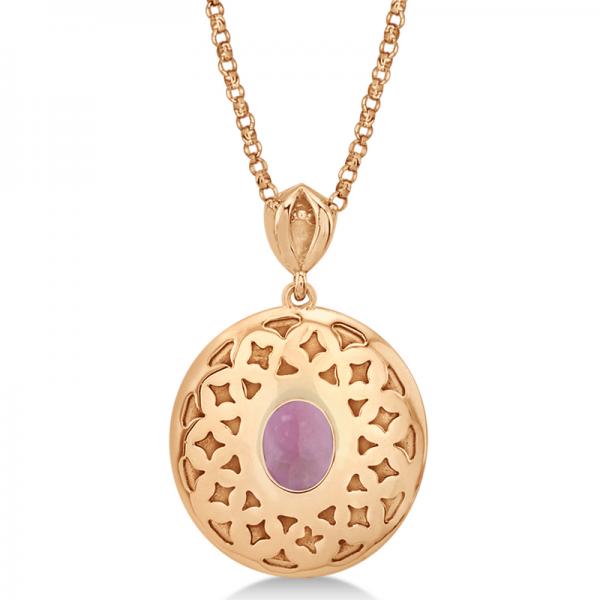 Vintage Diamond Pink Tourmaline Pendant Necklace 14k Rose Gold (1.75ct)