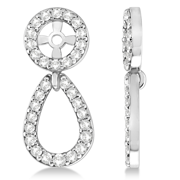 Ladies Teardrop Dangle Diamond Earring Jackets 14k White Gold 0.38ct