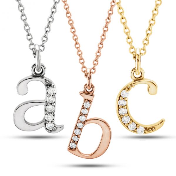Lowercase Diamond Block Letter Initial Pendant 14k White Gold RE765