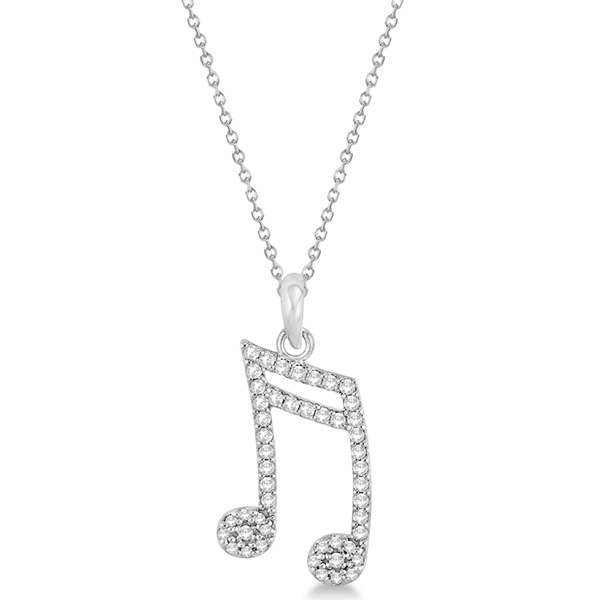 Sixteenth Music Note Pendant Diamond Necklace 14k White Gold 0.20ct