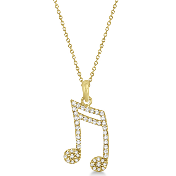 Sixteenth Music Note Pendant Diamond Necklace 14k Yellow Gold 0.20ct