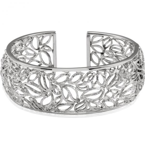 Leaf Design Hinged Cuff Bracelet 24mm in Sterling Silver RE875