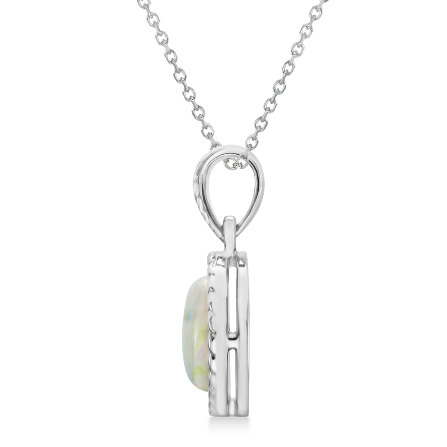 Bezel Set Opal Birthstone Pendant Necklace 14k White Gold (1.30ct)