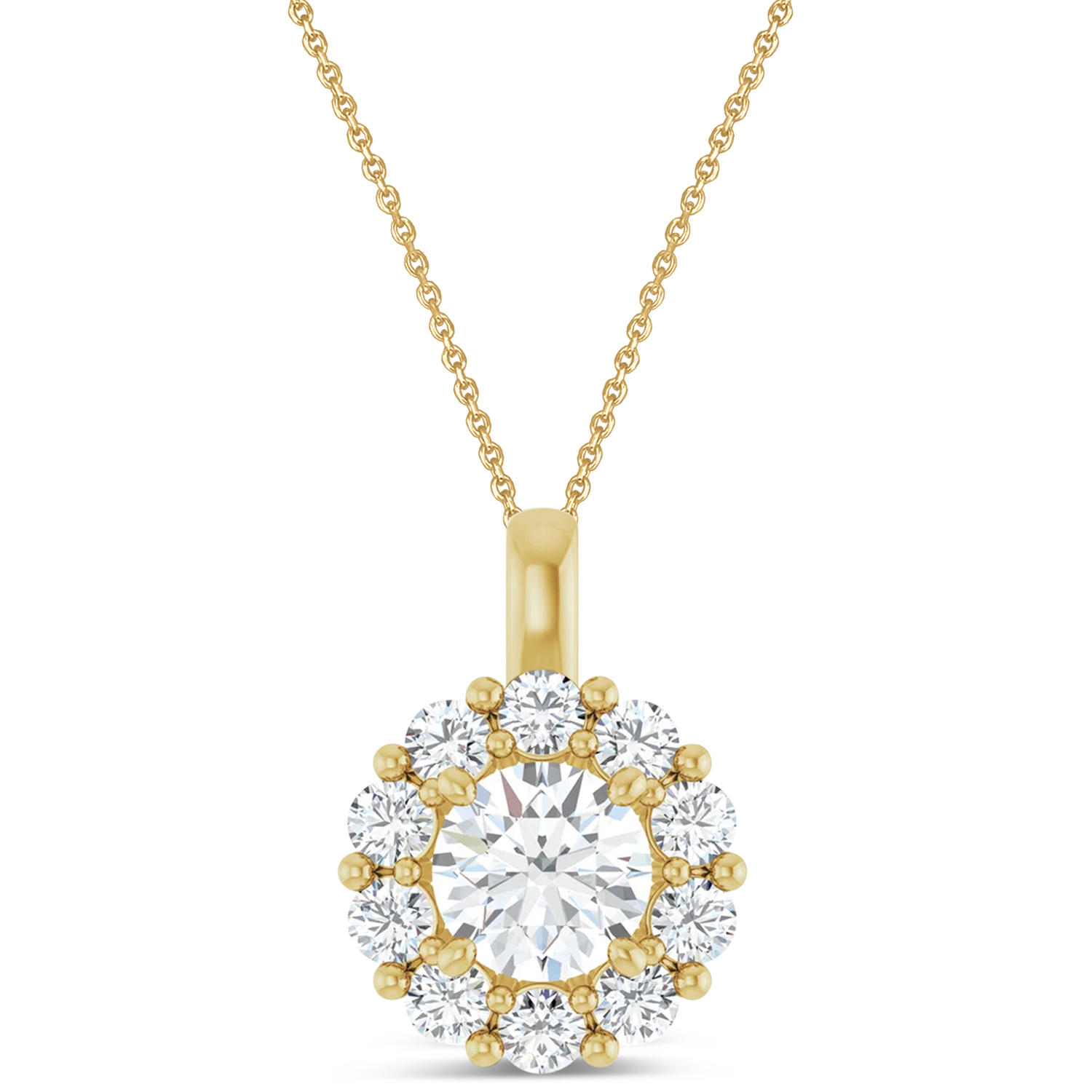 Round Lab Grown Diamond Halo Pendant 14K Yellow Gold (1.00ct)