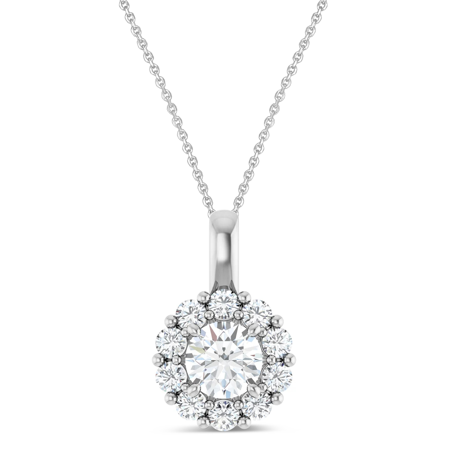 Round Lab Grown Diamond Halo Pendant 14K White Gold (1.00ct)