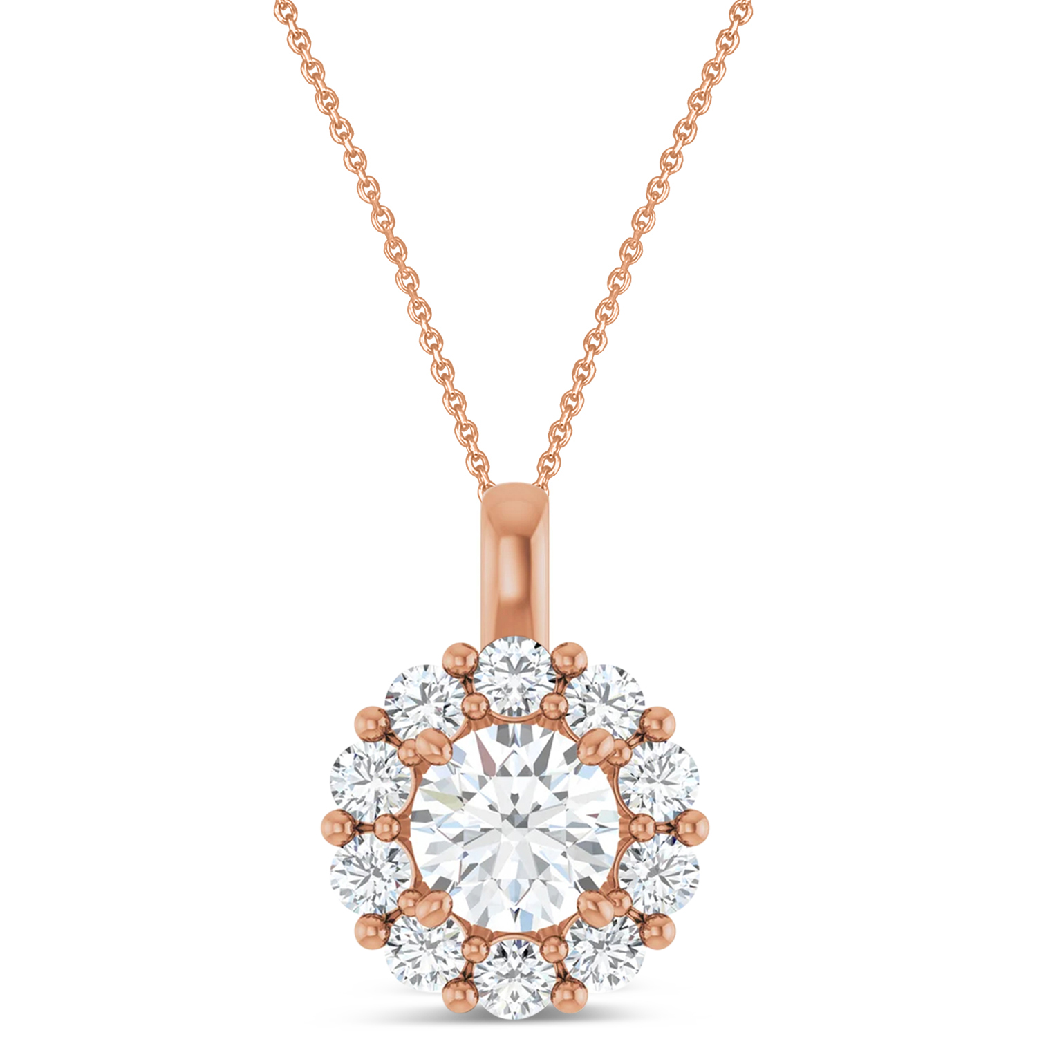 Round Lab Grown Diamond Halo Pendant 14K Rose Gold (1.00ct)