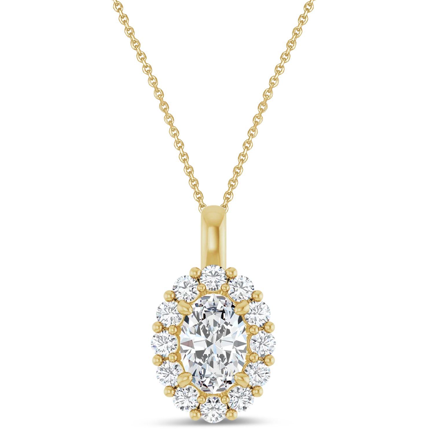 Oval Lab Grown Diamond Halo Pendant 14K Yellow Gold (1.17ct)
