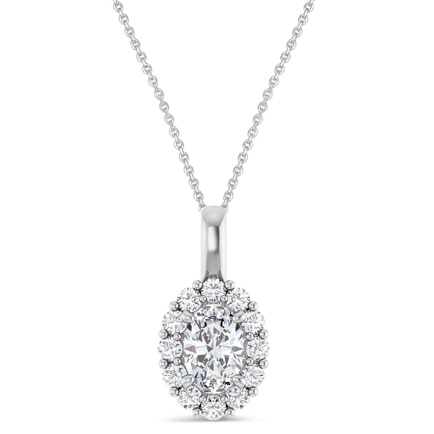 Oval Lab Grown Diamond Halo Pendant 14K White Gold (1.17ct)