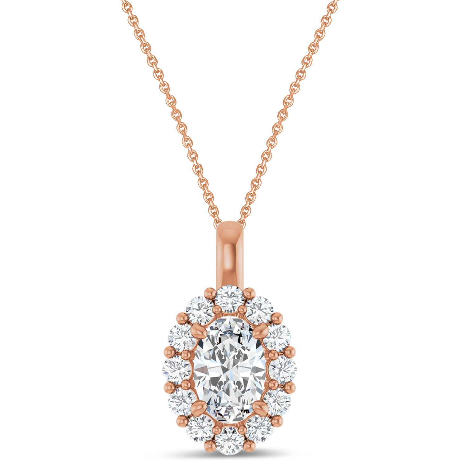 Oval Lab Grown Diamond Halo Pendant 14K Rose Gold (1.17ct)