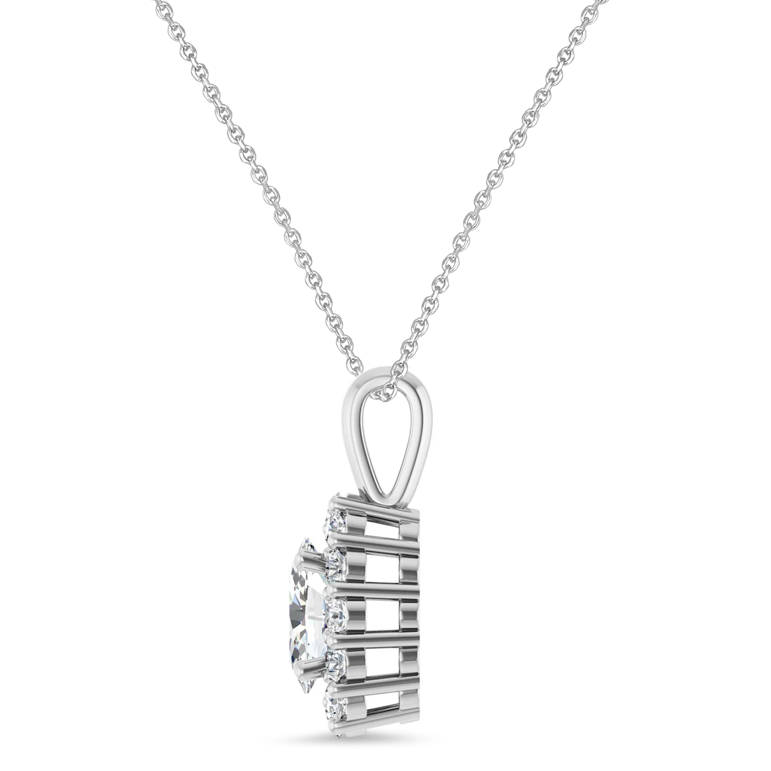 Oval Lab Grown Diamond Halo Pendant 14K White Gold (0.74ct